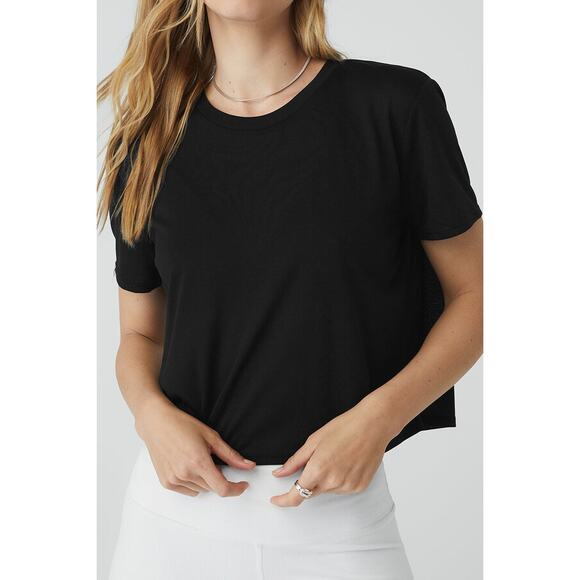Alo Yoga Laid Back Tee Classic Crew Neck Crop Top  - L - Black - Picture 1 of 4